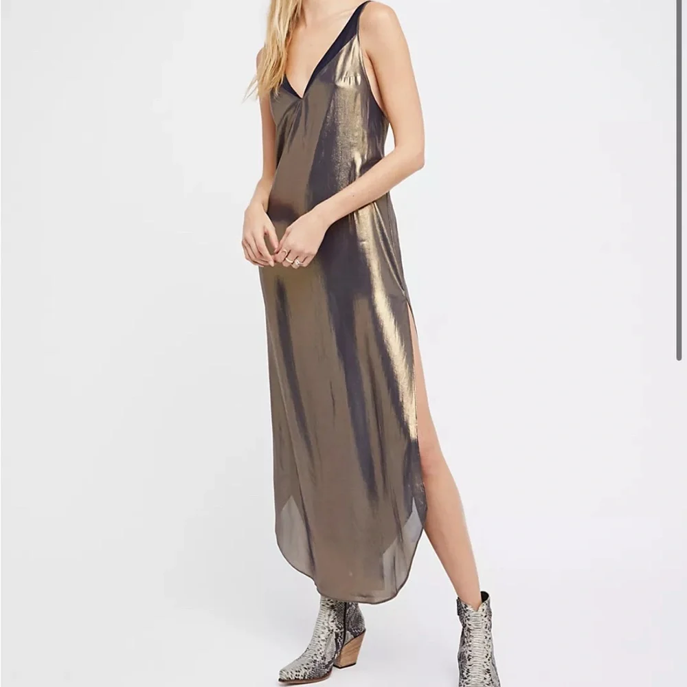 Free People Metallic Maxi Dress - Gold and Black - Picture 1 of 8